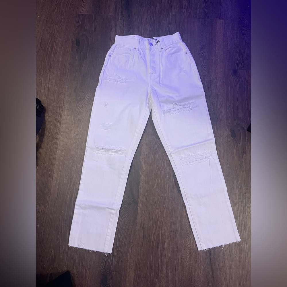 Forever 21 White Ripped Jeans
